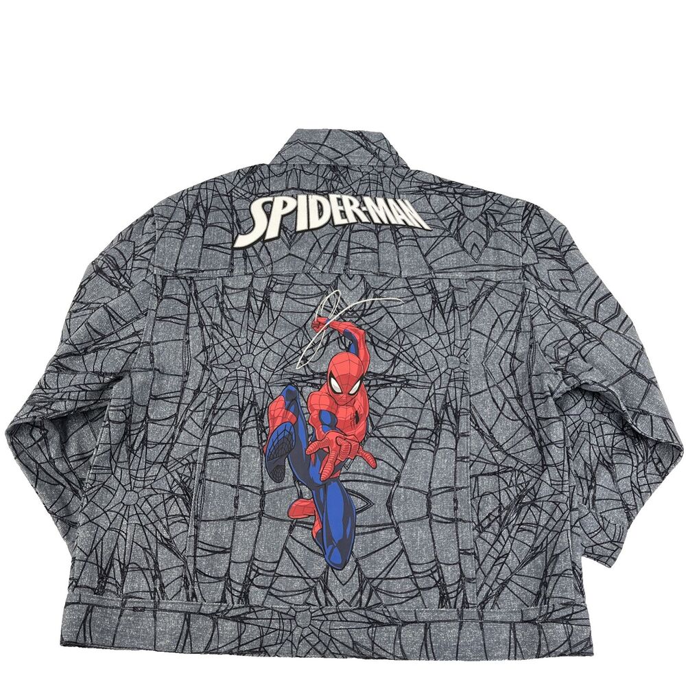 New Boys Spider-Man Marvel Button Up Denim‎ Jacket Sz 10 NWT Web
